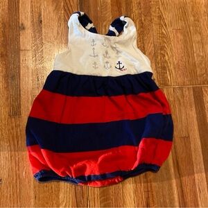 Ralph Lauren Baby Girls Nautical Shortall Romper Dockwash White Sz 6M Sleeveless